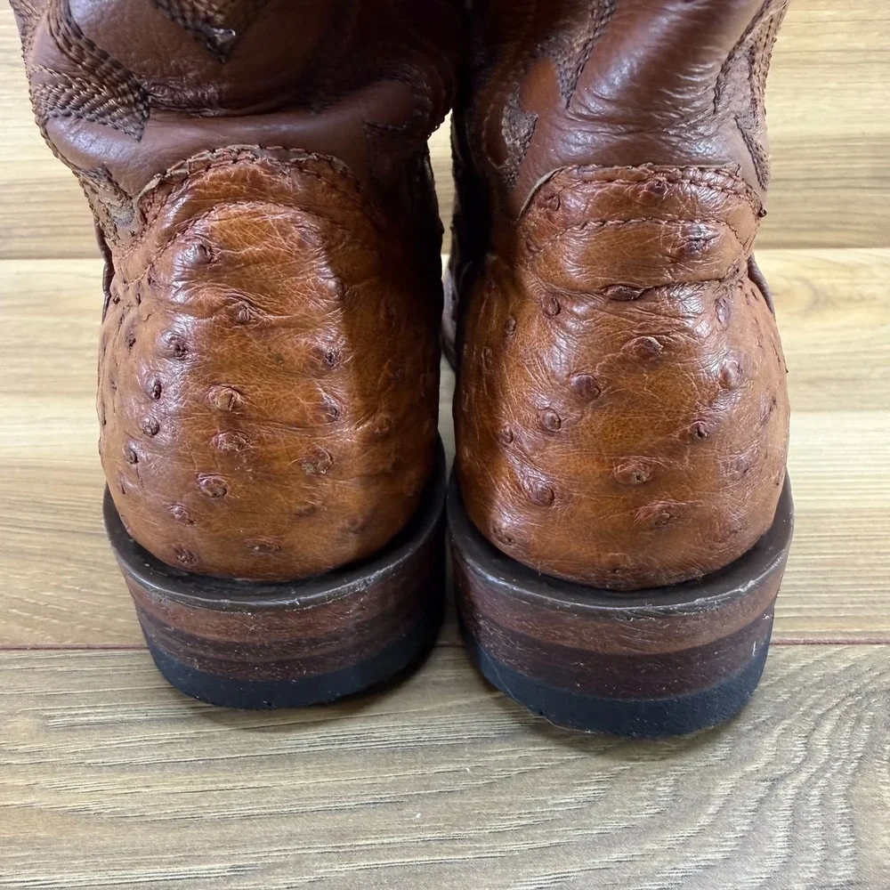 Genuine Ostrich Leather Boys Size 1 Western Boots Square Toe Rodeo Ranch